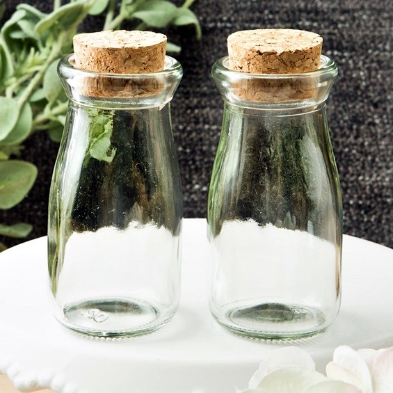 Perfectly Plain Collection Vintage Milk Bottles with Round Cork Tops