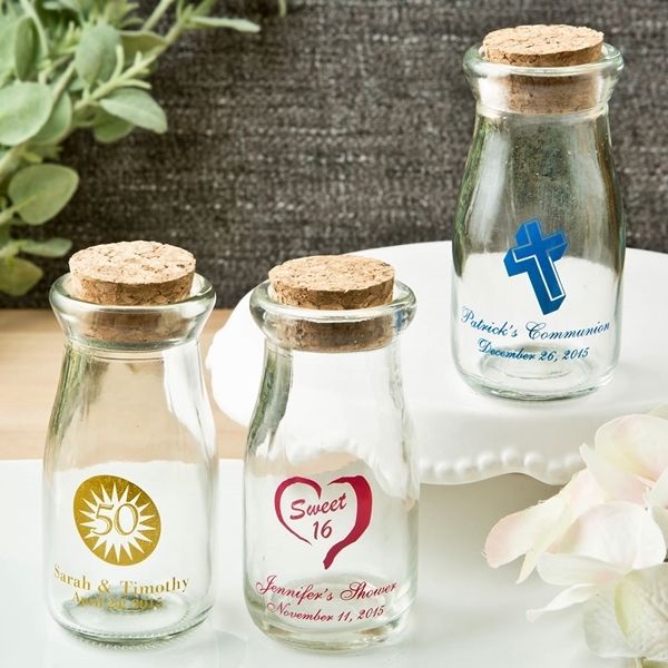Personalized Vintage Milk Bottle w/ Round Cork Tops (Birthday Designs)