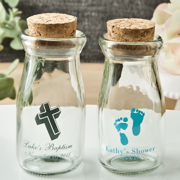 Personalized Vintage Milk Bottle with Round Cork Tops (Baby Shower)
