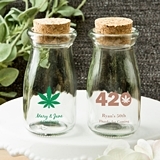 Personalized Vintage Milk Bottle w/ Round Cork Tops (Cannabis Designs)