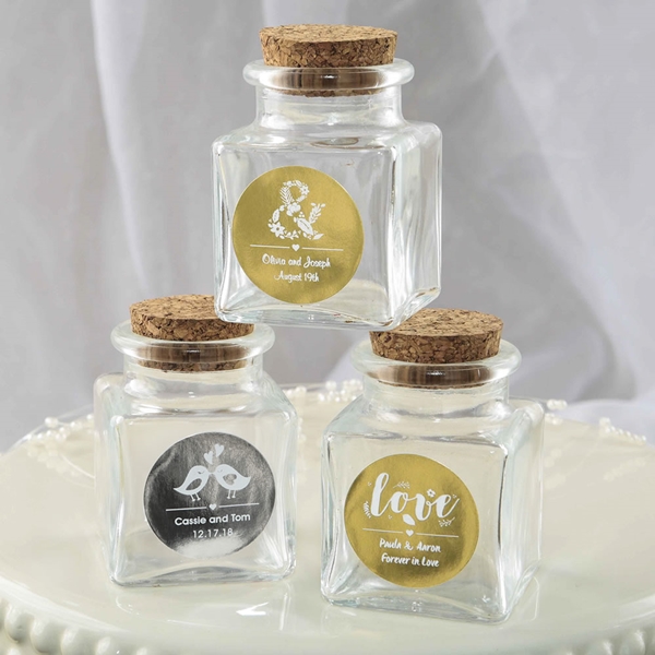 Personalized Metallics Collection Glass candy jars with silver screw top:  Fashioncraft