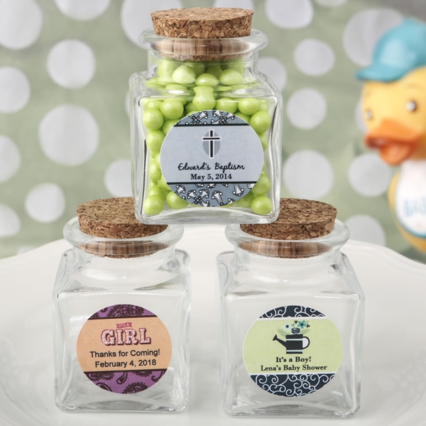 Personalized Expressions Square Glass Treat Jar (Baby Shower Designs)