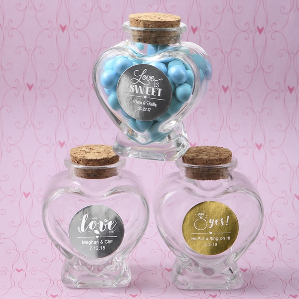 Personalized Metallics Collection Heart-Shaped Glass Jar with Cork Top