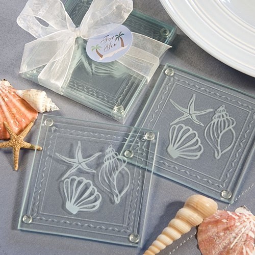 FashionCraft Magnificent Beach-Themed Glass Coasters (Set of 2)