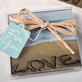 FashionCraft Beach-Themed Love, Sand & Waves Glass Coasters (Set of 2)