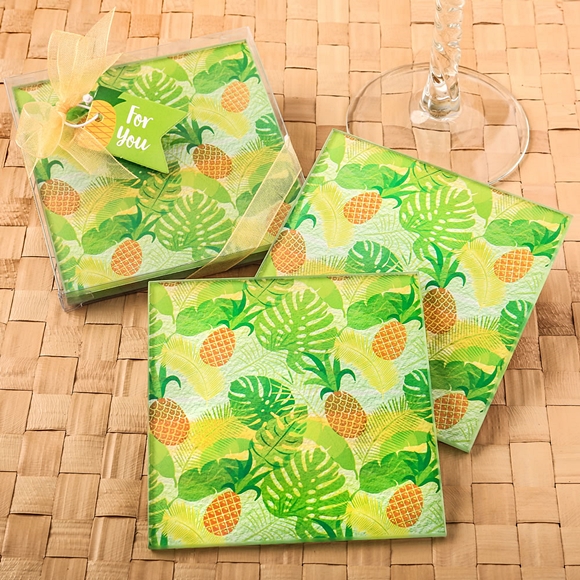 FashionCraft Tropical Chic Pineapple-Themed Glass Coasters (Set of 2)
