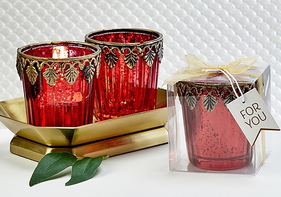 FashionCraft Red Mercury Glass East Indian-Themed Candle Votive