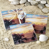 FashionCraft Sunset Beach with Palms Design Glass Coasters (Set of 2)