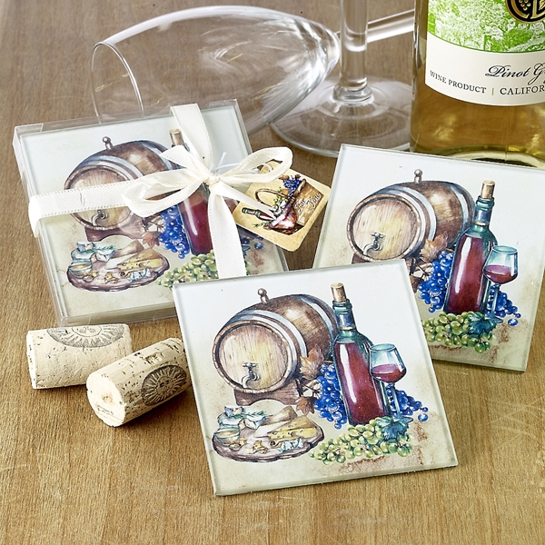 FashionCraft Wine and Cheese Party Design Glass Coasters (Set of 2)