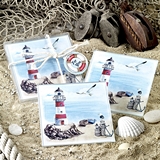FashionCraft Nautical-Theme Lighthouse Scene Glass Coasters (Set of 2)