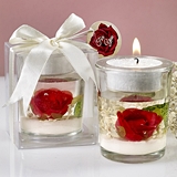 FashionCraft Stunning Red Rose Suspended in Gel Candle Holder Favor