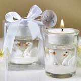 FashionCraft Elegant White Swans Suspended in Gel Candle Holder Favor