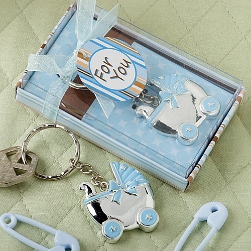 FashionCraft Key Chain with Blue Baby Carriage-Shaped Charm