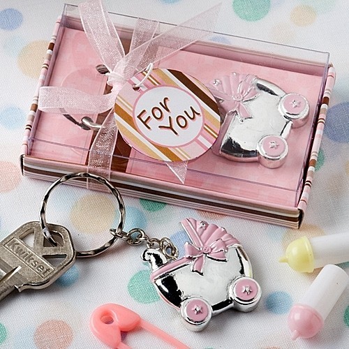 FashionCraft Key Chain with Pink Baby Carriage-Shaped Charm