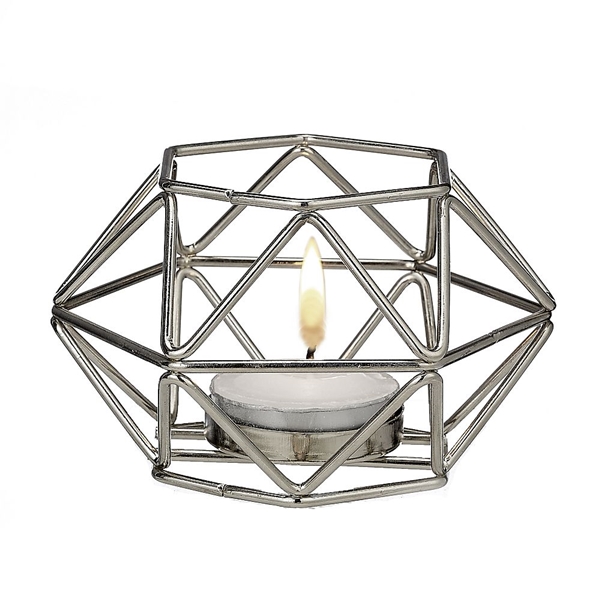 Silver-Metal Hexagon Geometric Design Tealight/Votive Candle Holder