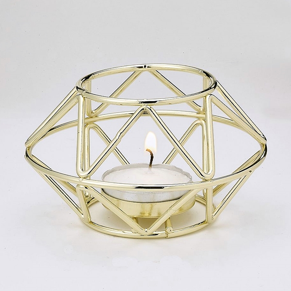 Gold-Metal Hexagon Geometric Design Tealight/Votive Candle Holder