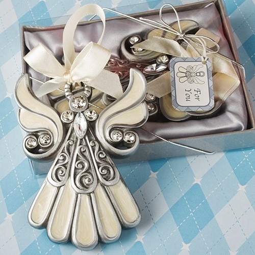 FashionCraft Shimmering Ivory Inlaid Enamel Angel Ornament in Gift-Box