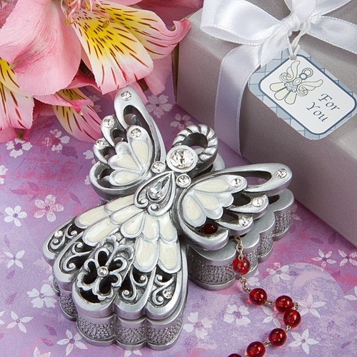 FashionCraft Angel Design Trinket Box with Ivory Inlaid Enamel Design