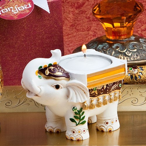 FashionCraft Ivory-Colored Good Luck Elephant Candle Holder