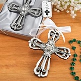 FashionCraft Cross Ornament with Antique-Silver Finish and Rhinestones