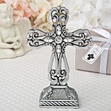 FashionCraft Pewter Cross Statue with Antique Accents and Rhinestones