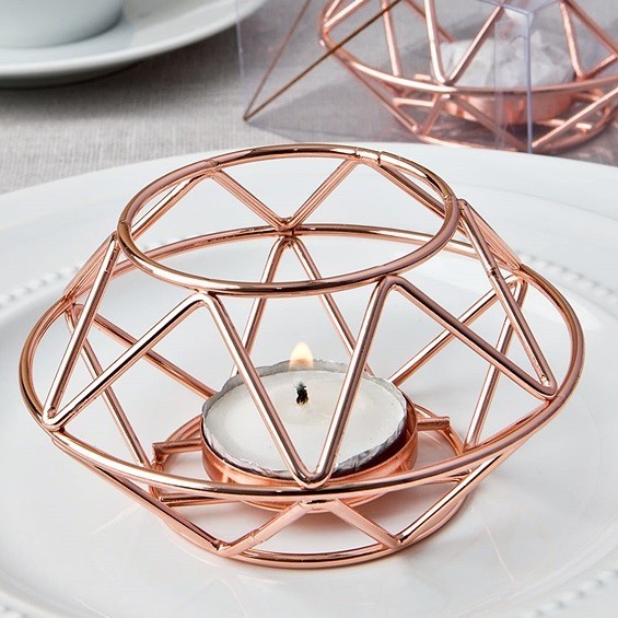 FashionCraft Rose Gold Metal Geometric Design Tealight Candle Holder