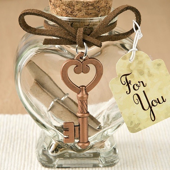 Glass Heart-Shaped Message Jar with Copper-Colored-Metal Key Accent