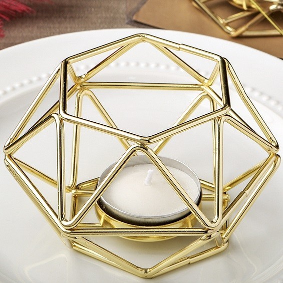 Gold-Colored-Metal Hexagon-Shaped Geometric Design Tealight Holder