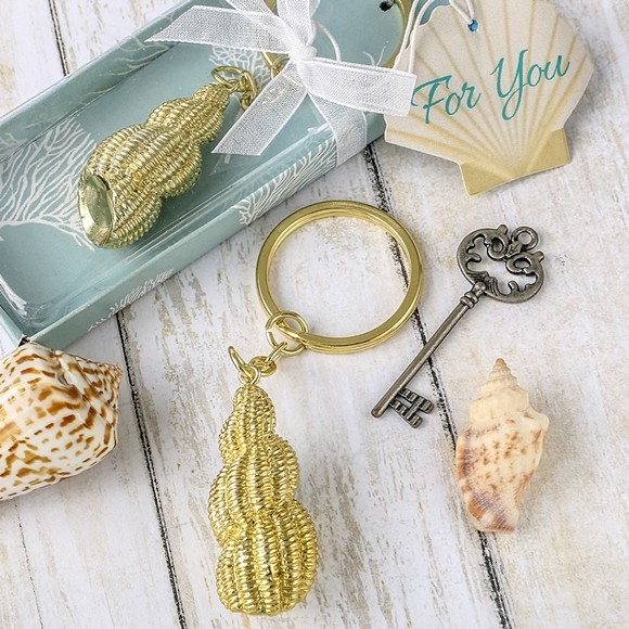 FashionCraft Beach-Themed Gold-Finish Conch Shell Key Chain