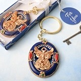 FashionCraft Gold Guardian Angel Theme Keychain with Royal Blue Border