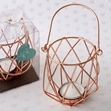 FashionCraft Geometric Design Rose Gold Metal Tealight Candle Holder