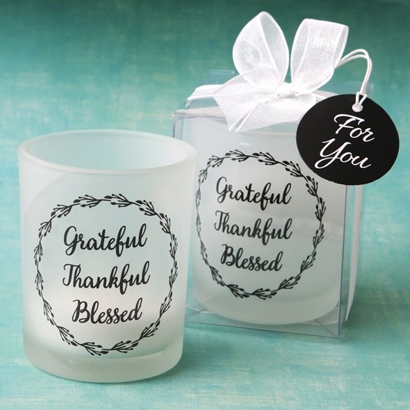 FashionCraft 'Grateful, Thankful, Blessed' Frosted Glass Candle Votive