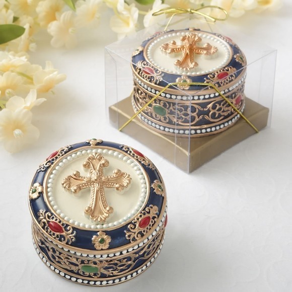 FashionCraft Raised Gold Cross Rosary Box Trinket Box