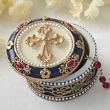 FashionCraft Raised Gold Cross Rosary Box Trinket Box