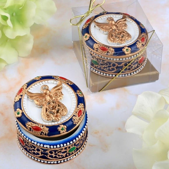 FashionCraft Angel-Covered Ornate Trinket Box with Gold Accents