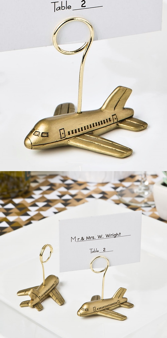 16 x Gold Airplane Design Place Card Table Number Holders Wedding Decor 