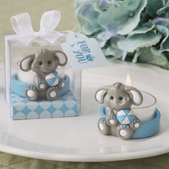 FashionCraft Cute Baby Elephant with Blue Design Tea Light Holder