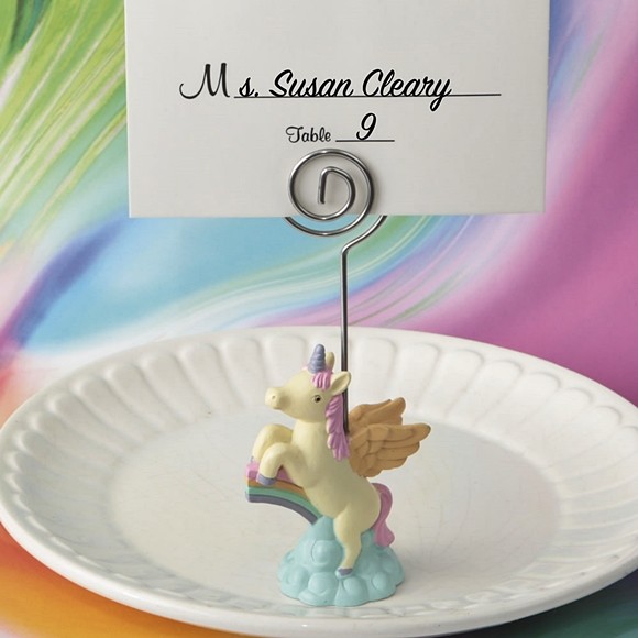 FashionCraft Magical Unicorn Riding a Rainbow Place Card Holder