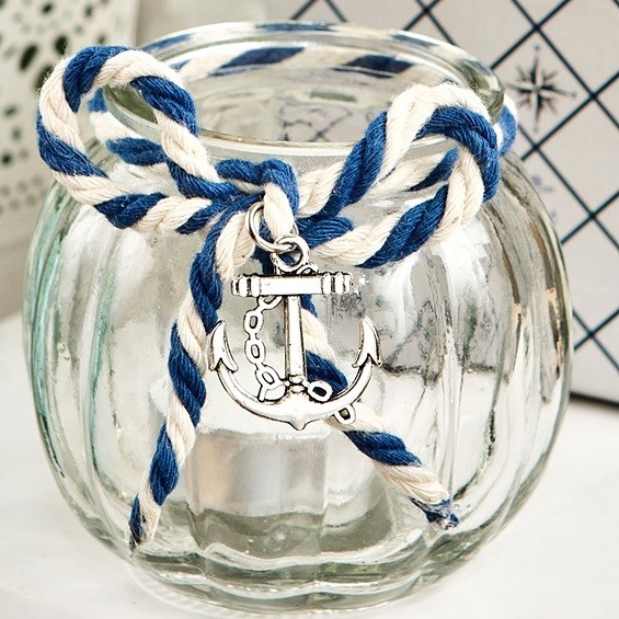 FashionCraft Nautical-Themed Glass Globe Candle-Holder w/ Anchor Charm