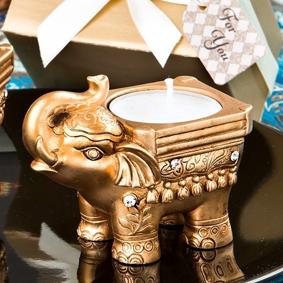 FashionCraft Gold-Colored Good Luck Indian Elephant Candle Holder