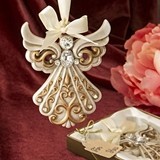 FashionCraft Antique-Ivory Angel Ornament with Gold Filigree Details