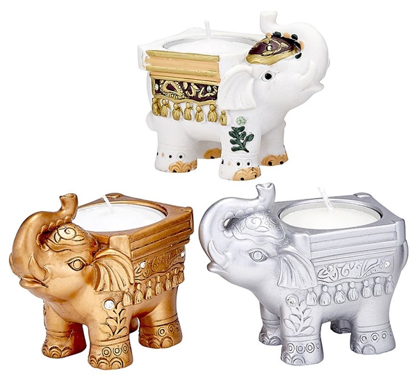 FashionCraft 'Good Luck' Assorted Set of 3 Elephant Candle Holders
