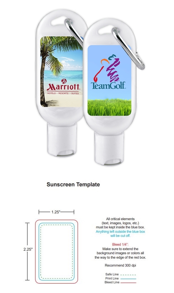 Custom Corporate Logo SPF-30 Sunscreen Bottle with Carabiner