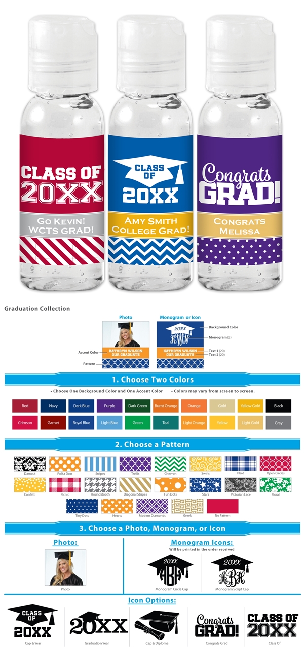 Ducky Days Personalized 1oz Hand Sanitizer Gel (Graduation Designs)