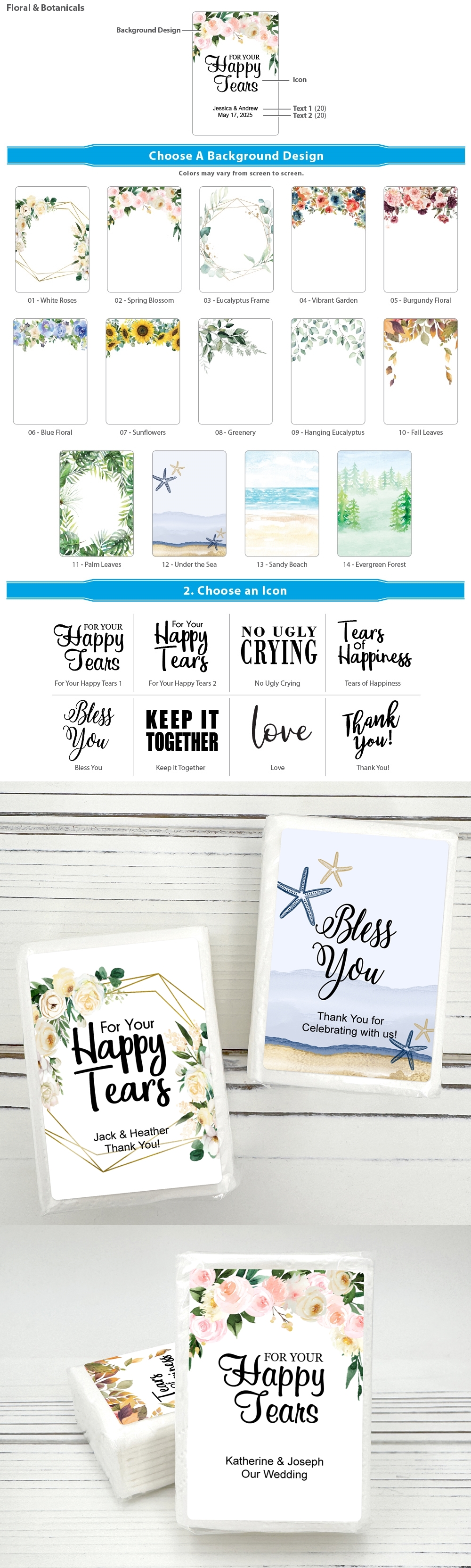 Personalized Pocket-Size Tissue Pack (Floral & Botanicals Designs)