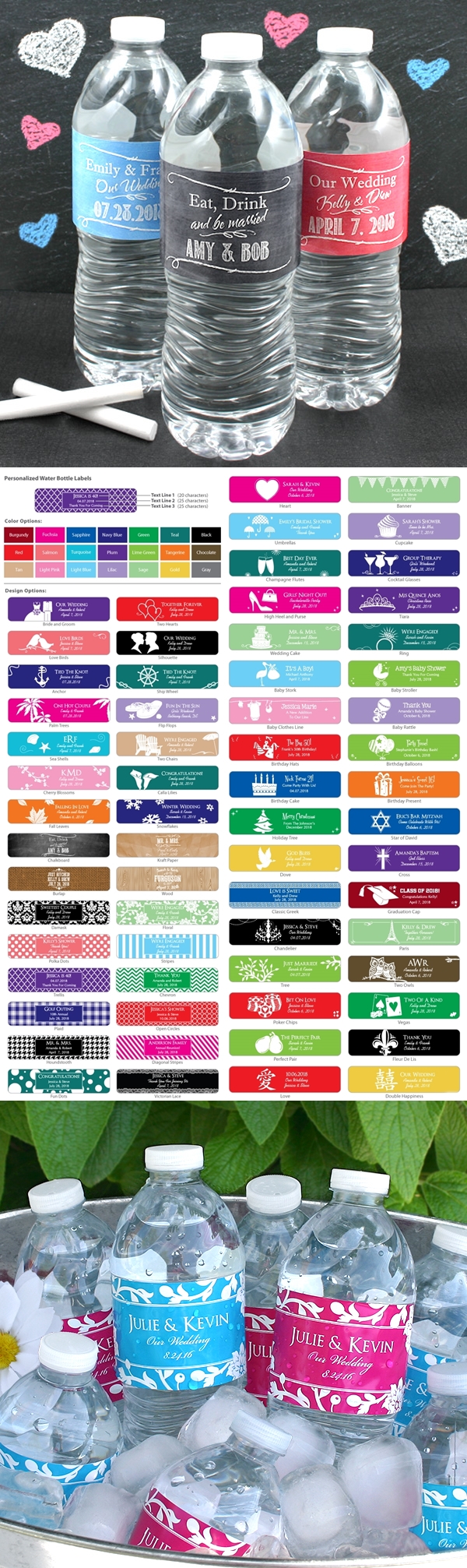 Personalized Water Bottle Labels (Silhouette Designs) (Set of 5)