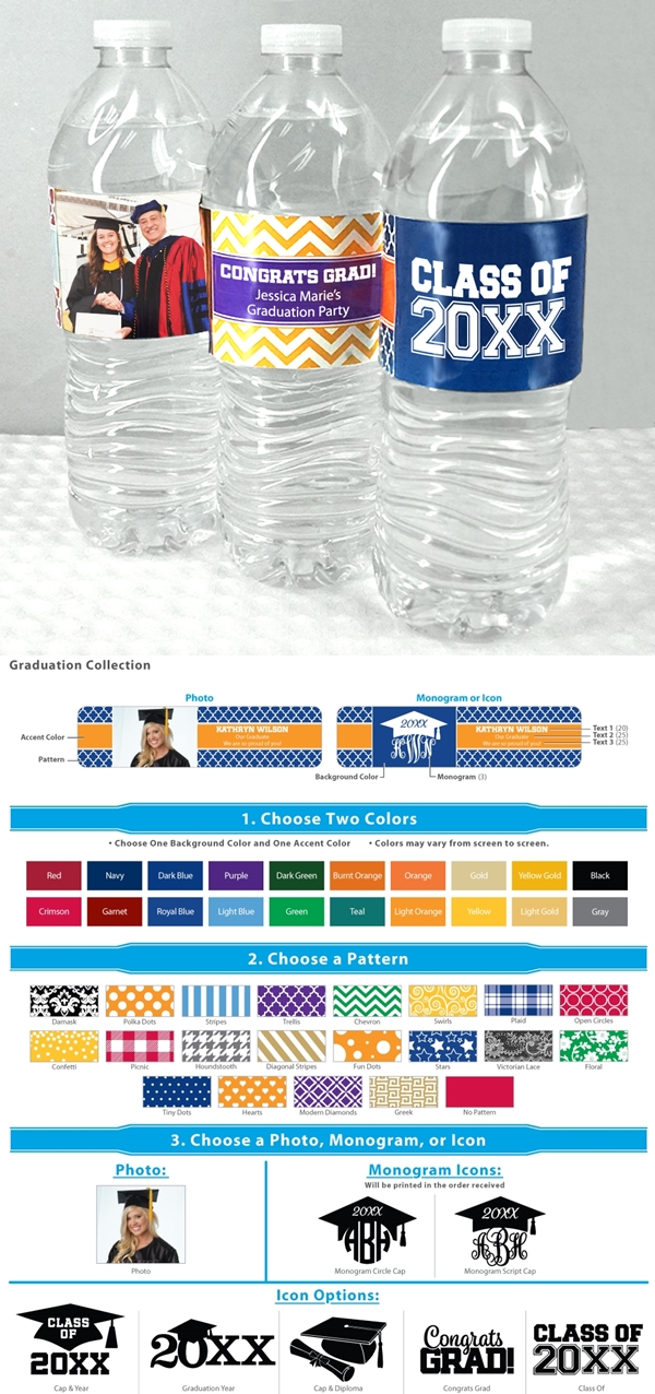 Graduation Designs Personalized Water Bottle Labels (Set of 5)