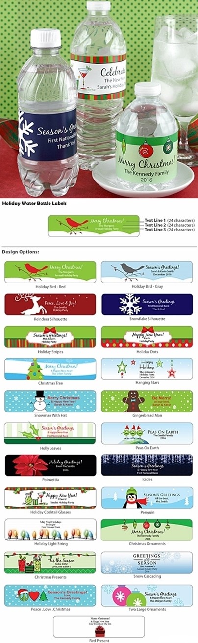 Personalized Holiday Water Bottle Labels (23 Designs) (Set of 5) | Personalized Gifts and Party ...