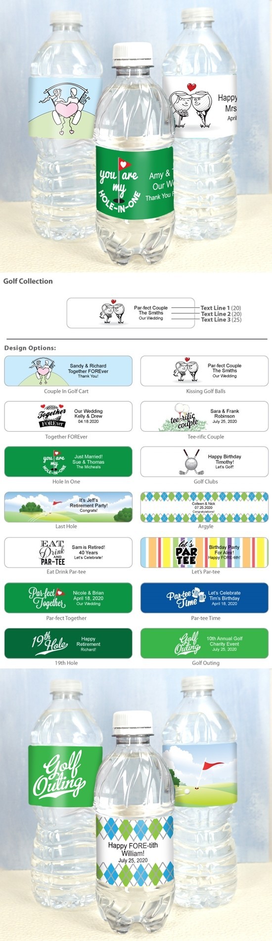 Personalized Golf-Themed Water Bottle Labels (14 Designs) (Set of 5)