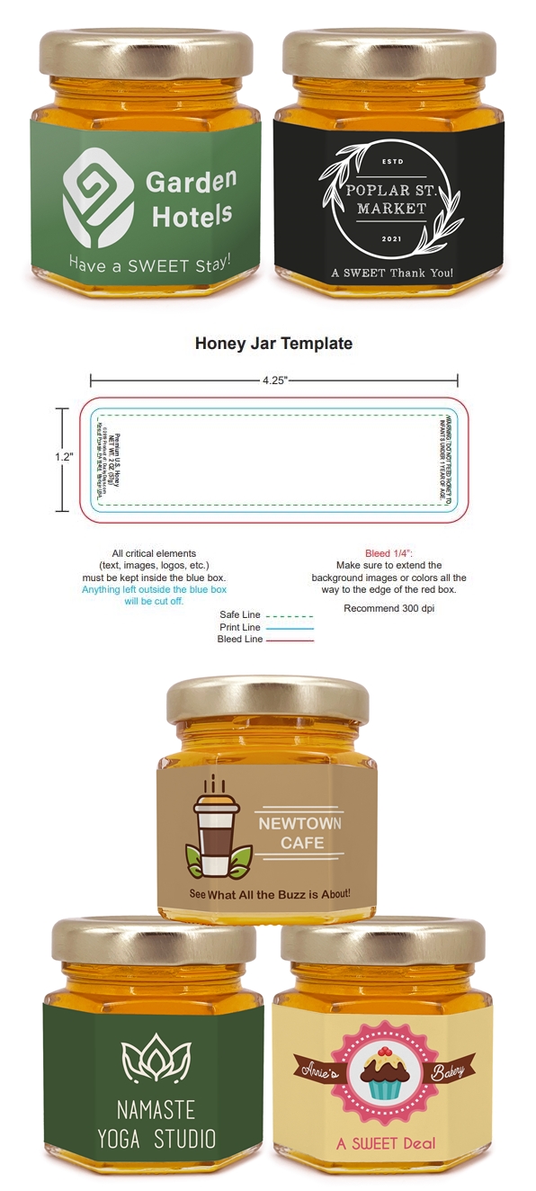 Custom Corporate Logo Hexagonal-Glass Honey Jar with Golden Lid